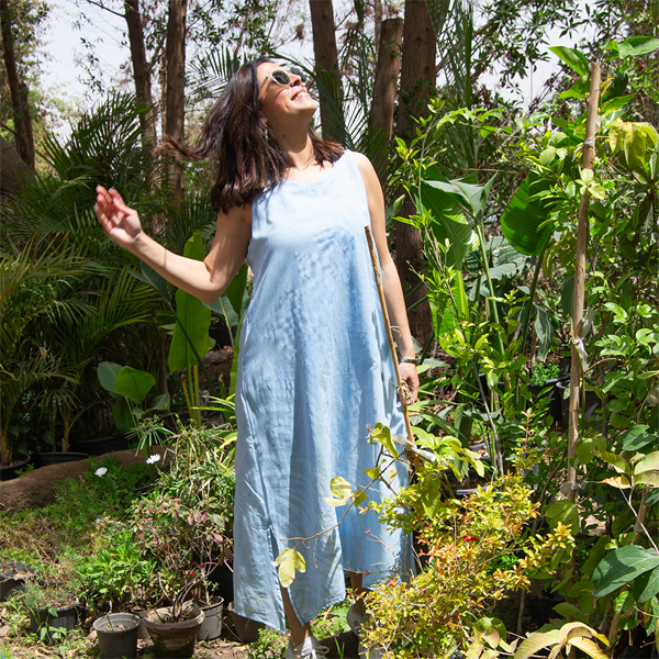 cotton voile midi dress Midi A-Line Dress in Cotton Voile Lapis Blue / 8