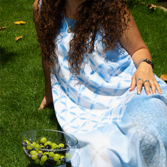Cosmos Shibori Print Dress – hand block-printed women's dress by MIM Creative Wear, Egypt
