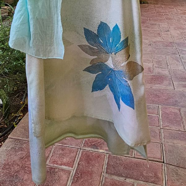 Floral Leaf Print Layered Dress White & Sprayed Blue – view 2