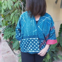 The Fence Cyano Kimono Jacket – cyanotype sun-printed women's kimono by MIM Creative Wear, Egypt