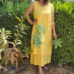 N1/U Sleeveless Two-Layer Dress-Aspen Yellow – botanical print women's dress by MIM Creative Wear, Egypt
