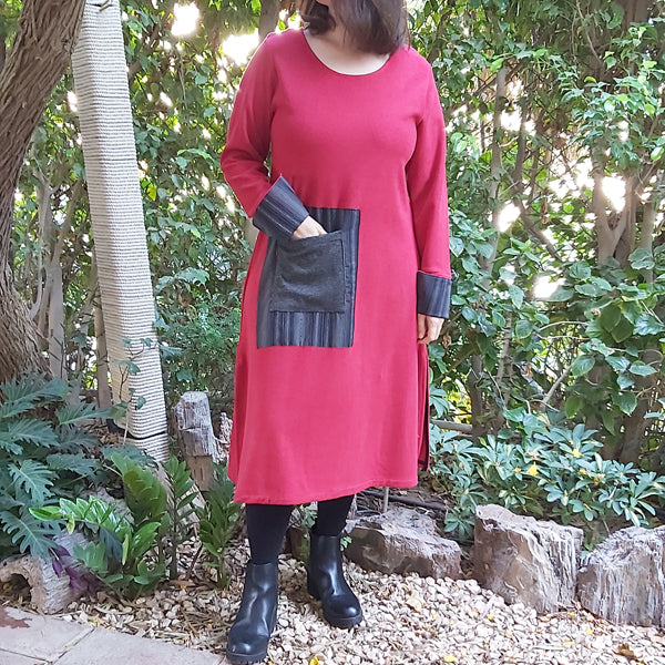 23CW2 Long Sleeve Long Dress with front Pocket