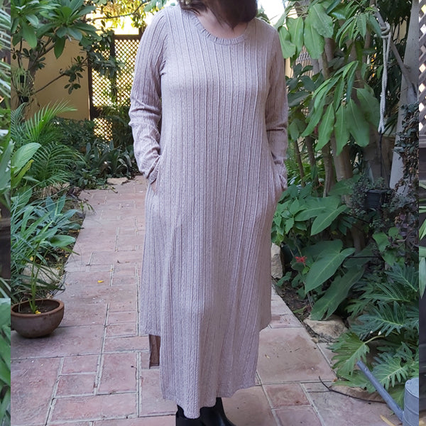 23CW20 Short-Sided Ribbed-Knit Long Dress-Beige