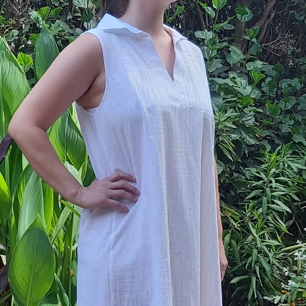24S3 Short Sleeveless Cotton Dress-White