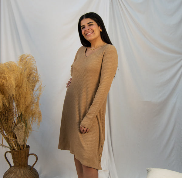 W261 Soft Knit V-Neck Dress Buttons