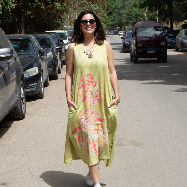 MONSTERA BLUSH LINEN MIDI DRESS