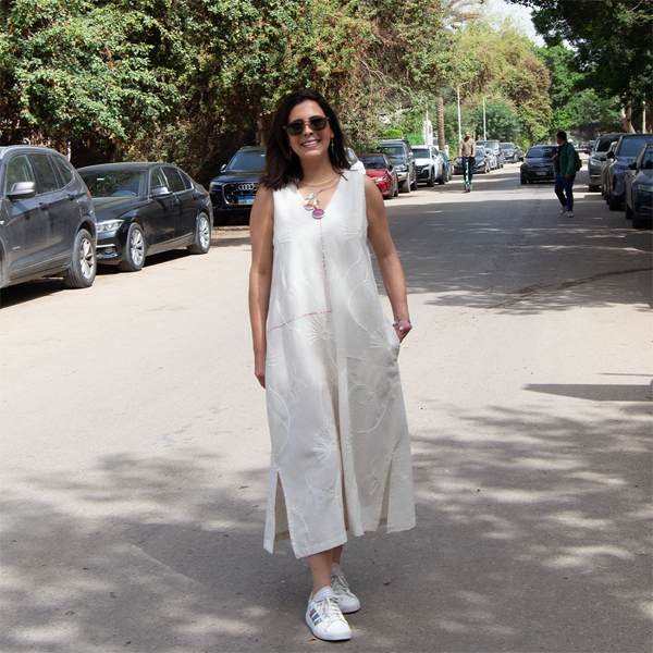 THREADS EMBROIDERED LINEN MIDI DRESS