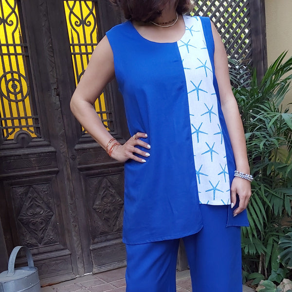 Aqua Star Linen Top – hand block-printed women's top by MIM Creative Wear, Egypt