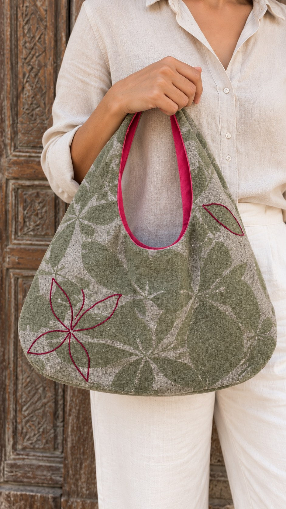 Bashera Tree Bo2ga – olive, close-up with raspberry lining – view 5
