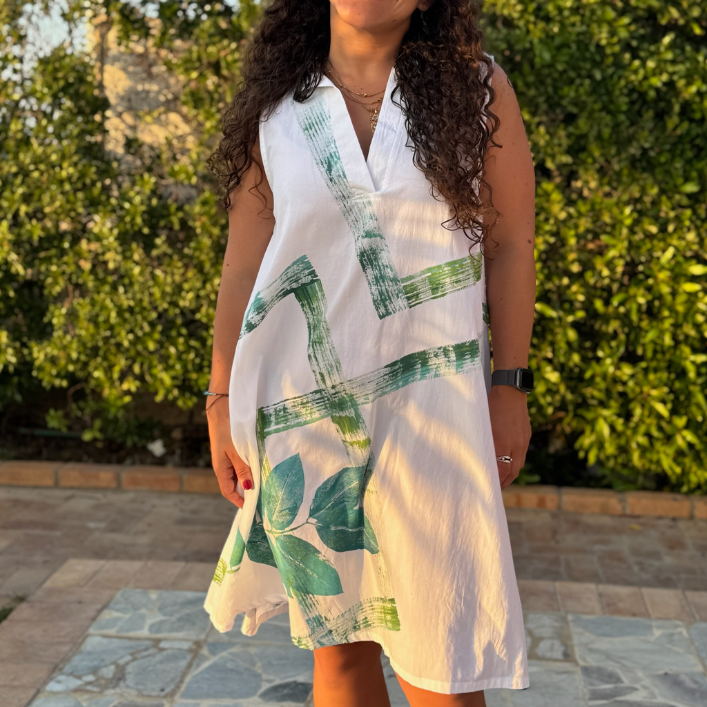 Botanic Geo Cotton Dress – botanical print women's dress by MIM Creative Wear, Egypt