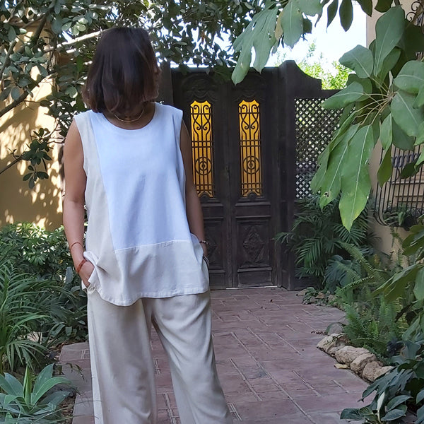 Cairo Breeze Linen Top White&Beige – women's top by MIM Creative Wear, Egypt