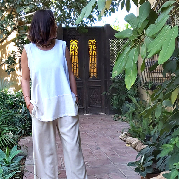 Cairo Breeze Linen Top White&Beige – view 2