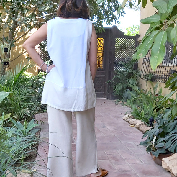 Cairo Breeze Linen Top White&Beige – view 3