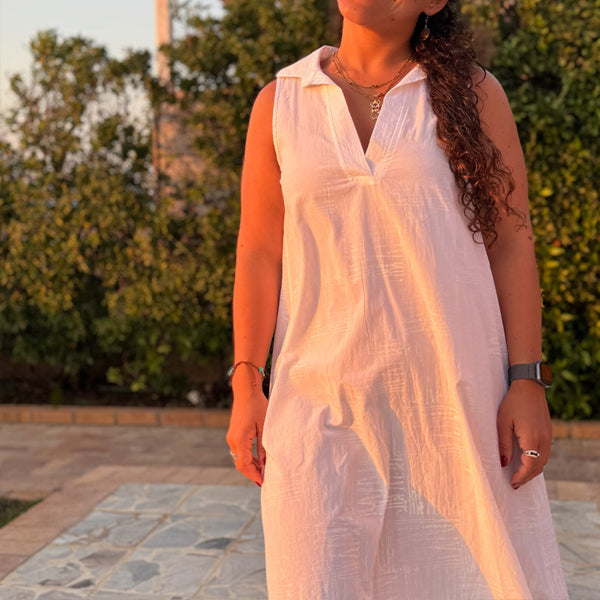 Crisp White A-Line Cotton Dress – hand block-printed women's dress by MIM Creative Wear, Egypt