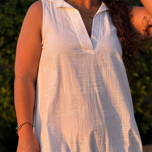 Crisp White A-Line Cotton Dress – view 4