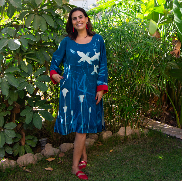 Cyano Blueprint Dress – cyanotype sun-printed women's dress by MIM Creative Wear, Egypt