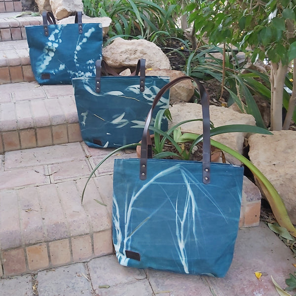 Cyanotype Tote Bag – cyanotype sun-printed tote bag by MIM Creative Wear, Egypt