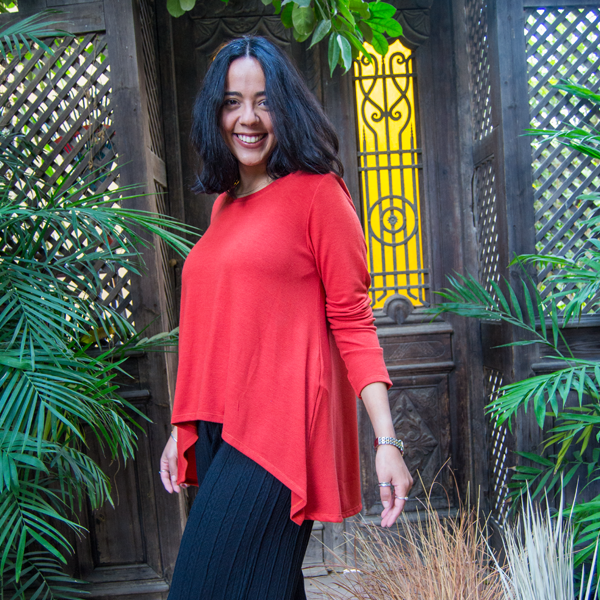 Easy Asymmetric Knit Top -Brick