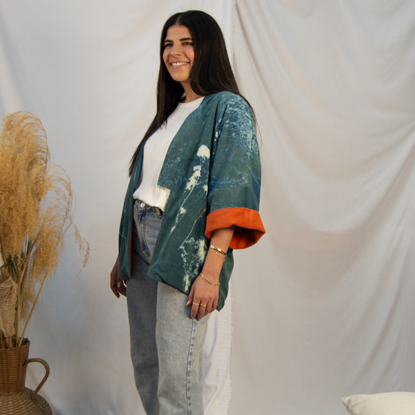Flower Power Cyanoprint Kimono Jacket – view 2