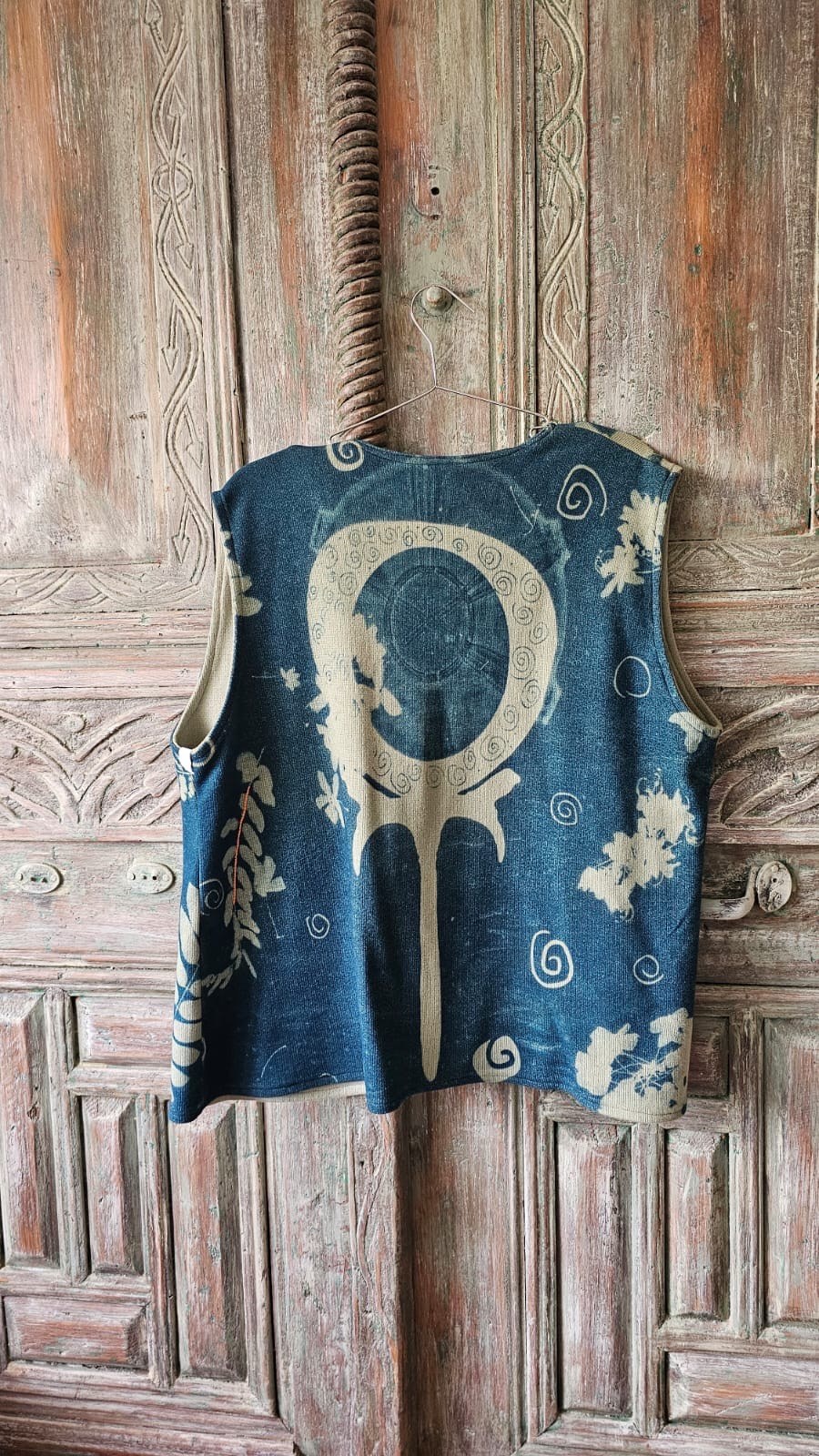 Inside Out Vest – cyanotype back on a hanger – view 6