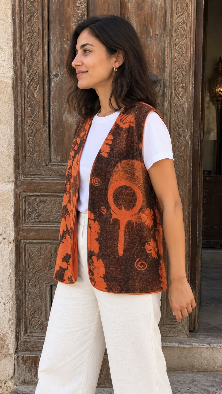 Inside Out Vest – orange & brown – view 2