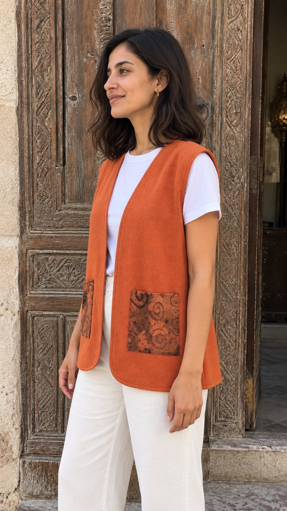 Inside Out Vest – orange & brown – view 3
