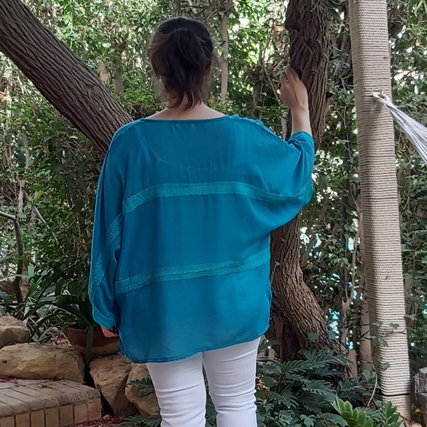 Lagoon Teal Cotton Top Free Size – view 3