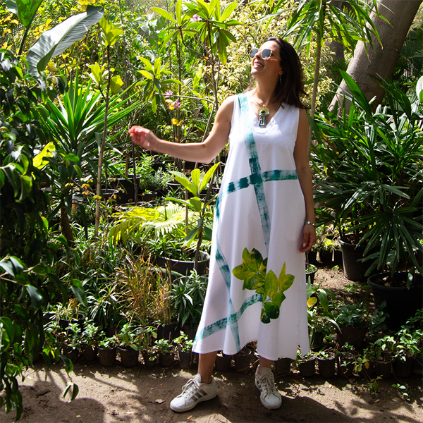Leaf and Line Cotton Midi Dress – botanical print women's dress by MIM Creative Wear, Egypt