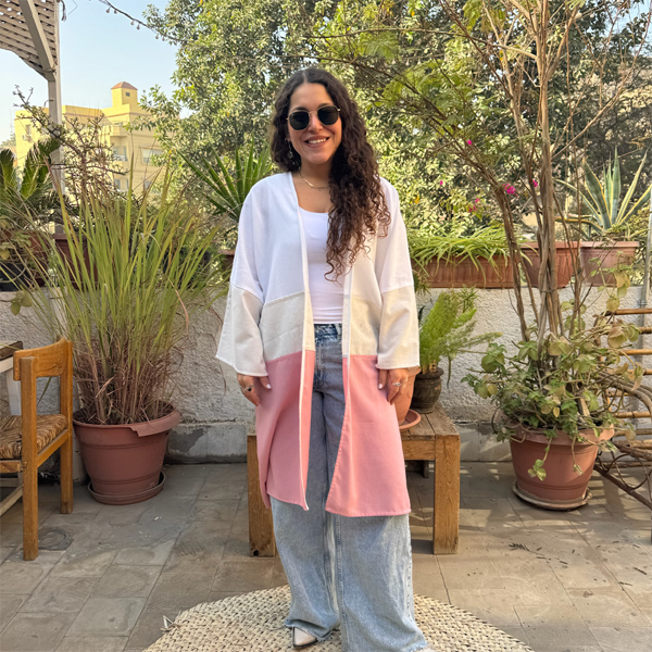 Midline Kaftan Linen Free Size – hand block-printed women's kaftan by MIM Creative Wear, Egypt