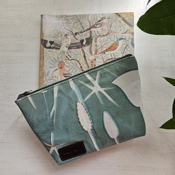 Saqara Cyano Pouch – cyanotype sun-printed pouch by MIM Creative Wear, Egypt