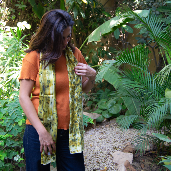 Secret Garden Eco Silk Foulard Rectangular – eco-printed silk scarf by MIM Creative Wear, Egypt