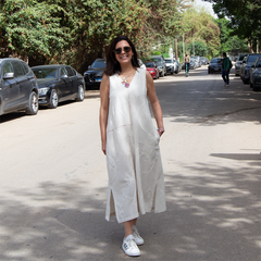 Threads Embroidered Linen Midi Dress – women's dress by MIM Creative Wear, Egypt