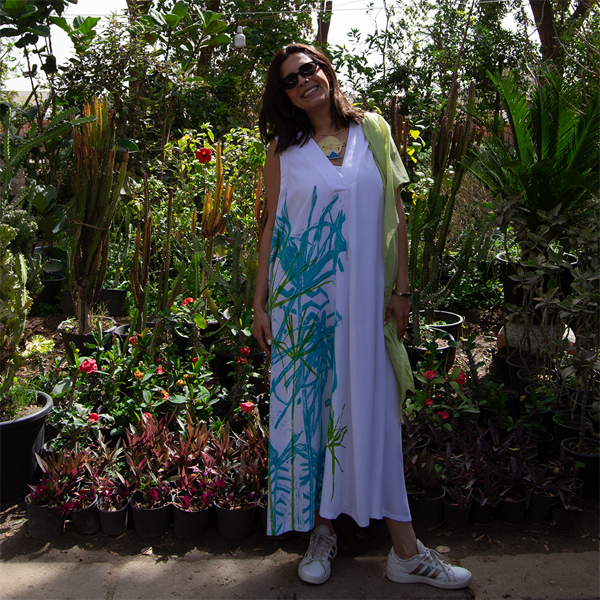 Wild Bloom Cotton Midi Dress – botanical print women's dress by MIM Creative Wear, Egypt