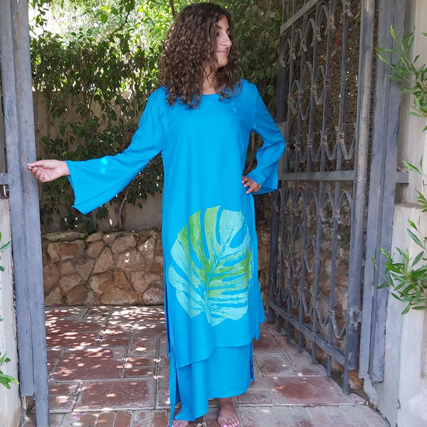N4/U Long Sleeve Maxi Dress-Turquoise