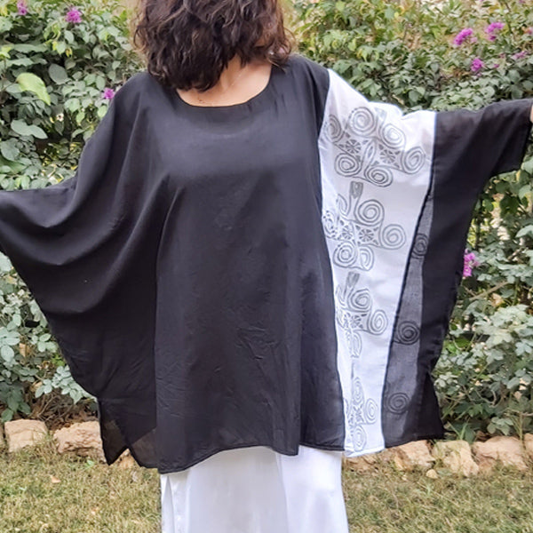 Boho Breeze Wide Top - Free Size – hand block-printed women's top by MIM Creative Wear, Egypt
