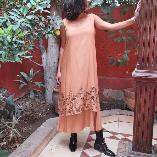 Honey Swirl Layered Dress – hand block-printed women's dress by MIM Creative Wear, Egypt