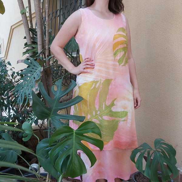 Monstera Leaf Print Layered Dress – botanical print women's dress by MIM Creative Wear, Egypt
