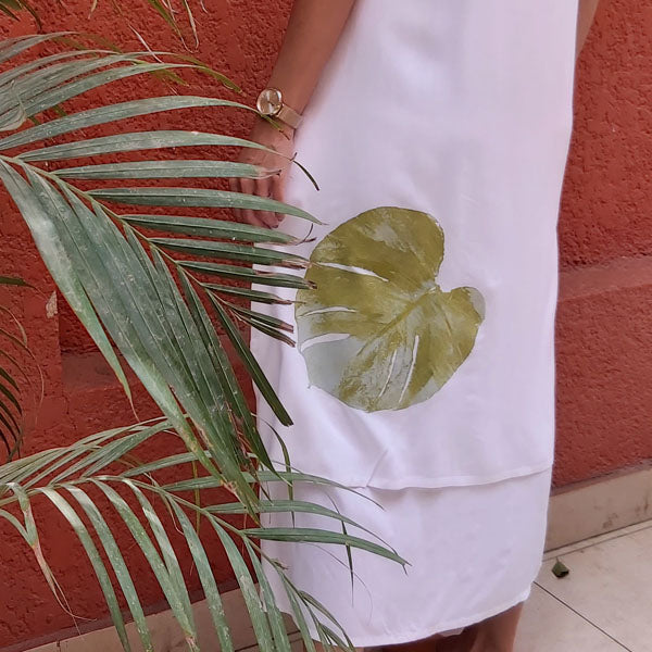 N1/U Two-Layer Sleeveless Dress-White/Green Leaf – view 2