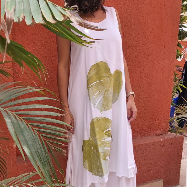 N1/U Two-Layer Sleeveless Dress-White/Green Leaf – view 3