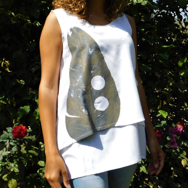 N18 Two-Layer Sleeveless White Top- Botanical