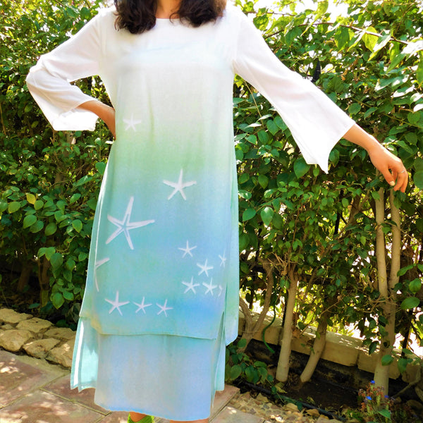 N4 Long-Sleeve Two-Layer Maxi Dress- SEBA STAR WHITE