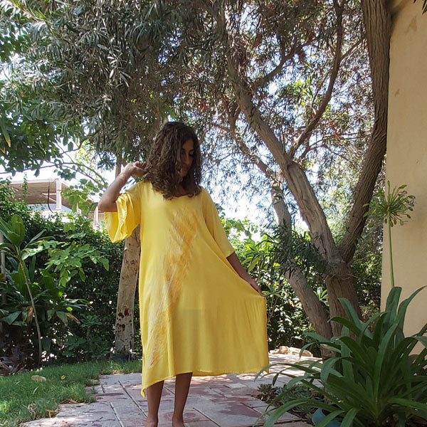 N5 V-Neck Half Sleeve Dress-Aspen Yellow – view 3