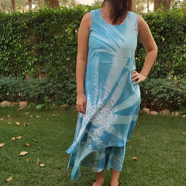 Dress sleeveless round neck two layers-white/sprayed blue ( n1/u22 )
